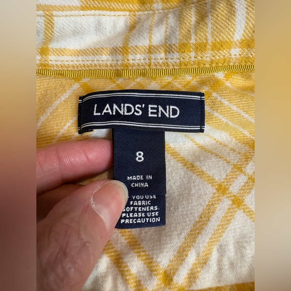 Land’s End yellow and white flannel size 8 - Picture 4 of 6